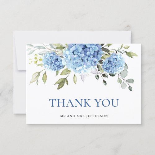 Elegant Blue Hydrangea Eucalyptus Flowers Simple  Thank You Card