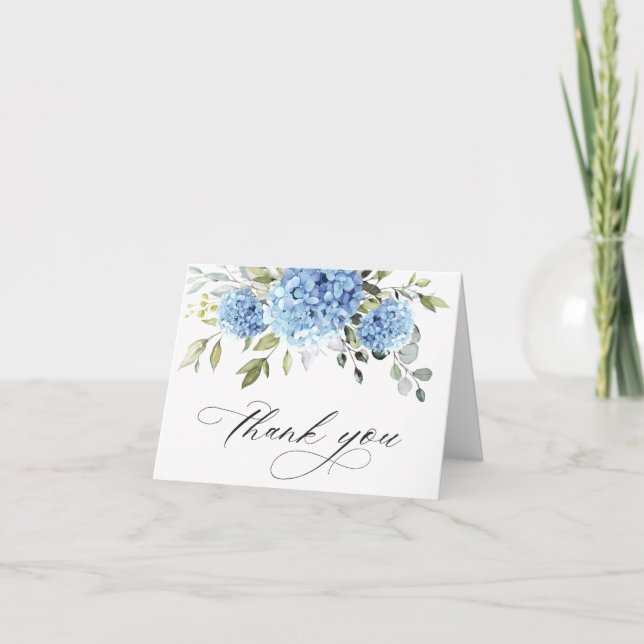 Elegant Blue Hydrangea Eucalyptus  Flowers Simple  Thank You Card (Front)
