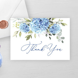 Elegant Blue Hydrangea Eucalyptus Flowers Simple Thank You Card