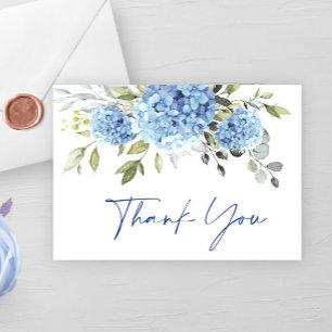 Elegant Blue Hydrangea Eucalyptus Flowers Simple Thank You Card