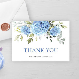 Elegant Blue Hydrangea Eucalyptus Flowers Simple Thank You Card