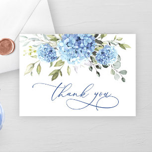 Elegant Blue Hydrangea Eucalyptus Flowers Simple Thank You Card