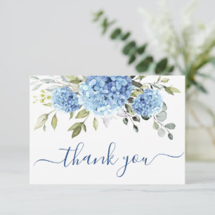 Elegant Blue Hydrangea Eucalyptus Flowers Simple Thank You Card
