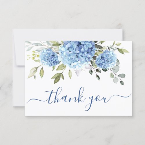 Elegant Blue Hydrangea Eucalyptus  Flowers Simple  Thank You Card