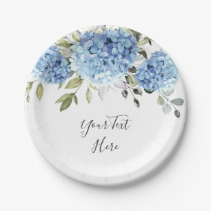 Elegant Blue Hydrangea Eucalyptus Party Paper Plates