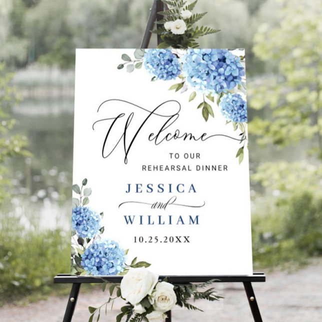 Elegant Blue Hydrangea Eucalyptus REHEARSAL DINNER Poster (Creator Uploaded)