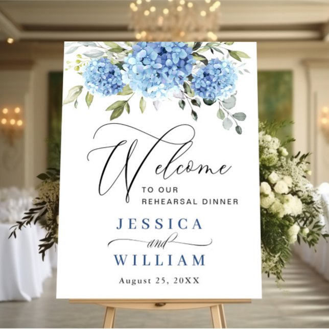 Elegant Blue Hydrangea Eucalyptus REHEARSAL DINNER Poster (Creator Uploaded)