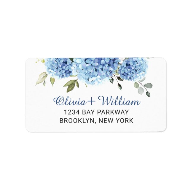 Elegant Blue Hydrangea Eucalyptus Return Address Label (Front)