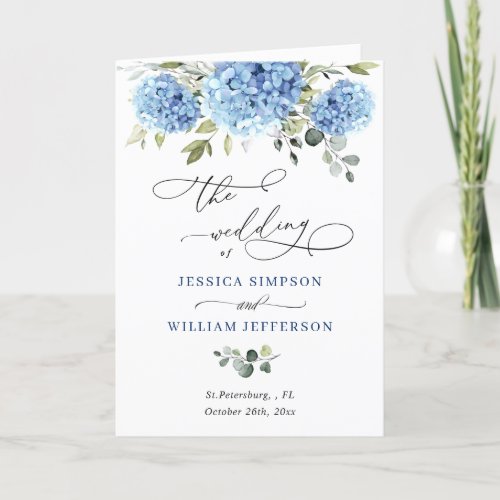 Elegant Blue Hydrangea Eucalyptus Wedding Ceremony Program