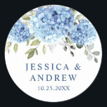 Elegant Blue Hydrangea Eucalyptus Wedding Classic Round Sticker<br><div class="desc">For further customization,  please click the "customize further" link and use our design tool to modify this template. 
If you need help or matching items,  please contact me.</div>