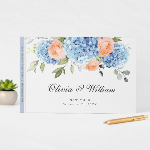 Elegant Blue Hydrangea Eucalyptus Wedding Guest Book