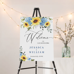 Elegant Blue Hydrangea Eucalyptus WEDDING Welcome Foam Board