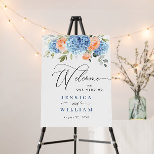 Elegant Blue Hydrangea Eucalyptus WEDDING Welcome Foam Board