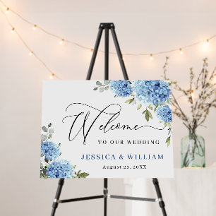 Elegant Blue Hydrangea Eucalyptus WEDDING Welcome Foam Board
