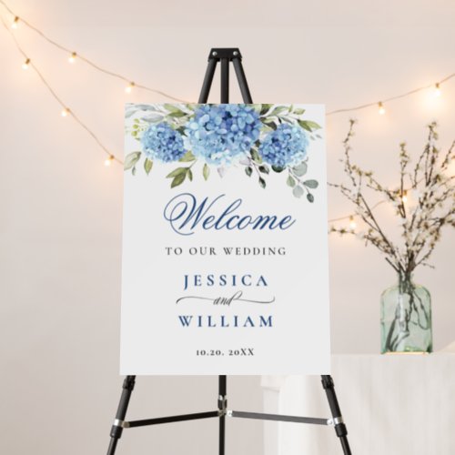 Elegant Blue Hydrangea Eucalyptus WEDDING Welcome Foam Board