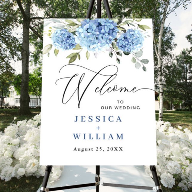 Elegant Blue Hydrangea Eucalyptus WEDDING Welcome Foam Board (Creator Uploaded)