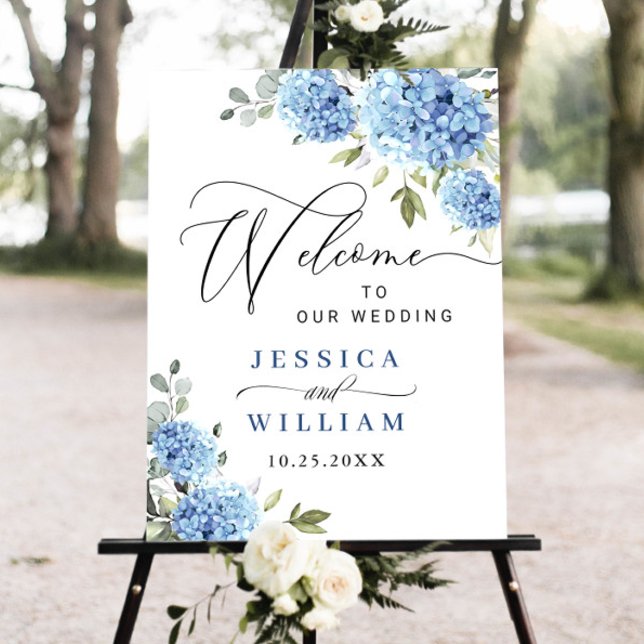 Elegant Blue Hydrangea Eucalyptus WEDDING Welcome Foam Board (Creator Uploaded)