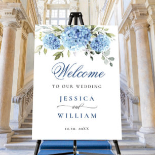 Elegant Blue Hydrangea Eucalyptus WEDDING Welcome Foam Board