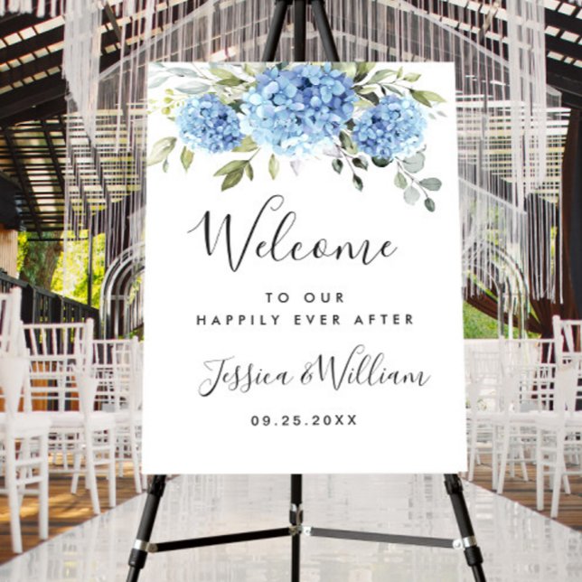 Elegant Blue Hydrangea Eucalyptus WEDDING Welcome Foam Board (Creator Uploaded)