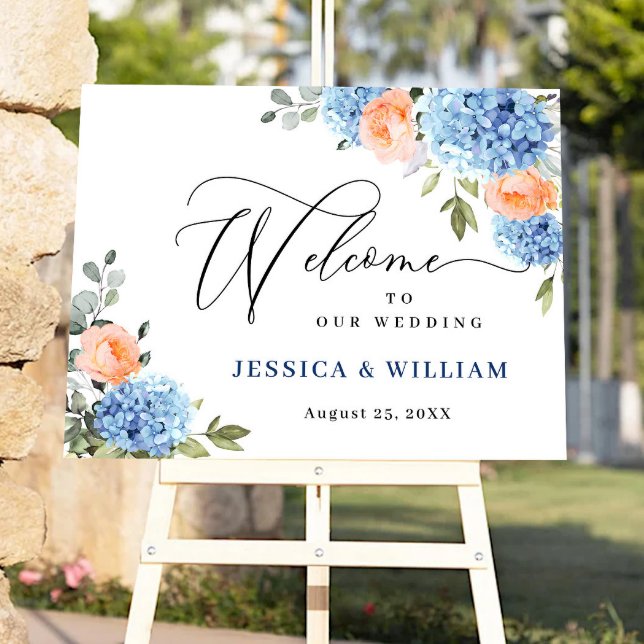 Elegant Blue Hydrangea Eucalyptus WEDDING Welcome Foam Board (Creator Uploaded)