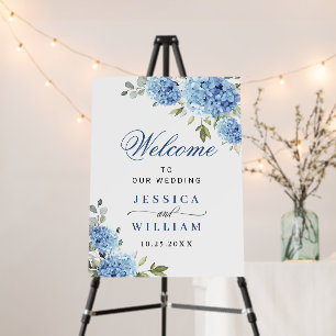 Elegant Blue Hydrangea Eucalyptus WEDDING Welcome Foam Board