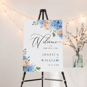Elegant Blue Hydrangea Eucalyptus WEDDING Welcome Foam Board