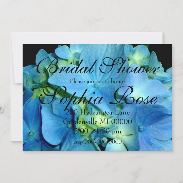 Elegant Blue Hydrangea floral bridal shower  Invitation (Front)