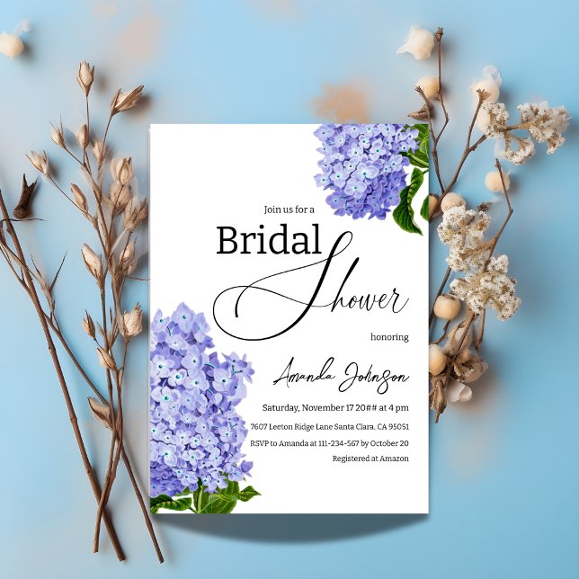 Elegant Blue Hydrangea Floral Bridal Shower Invitation (Creator Uploaded)