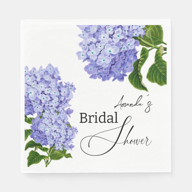 Elegant Blue Hydrangea Floral Bridal Shower Napkins (Front)
