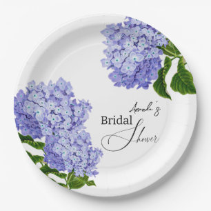 Elegant Blue Hydrangea Floral Bridal Shower Paper Plates