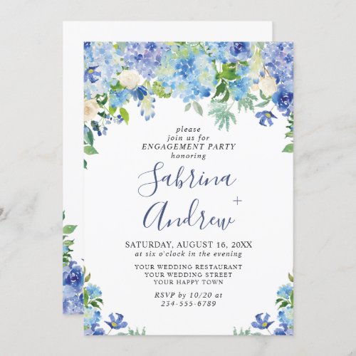 Elegant Blue Hydrangea Floral ENGAGEMENT PARTY Invitation