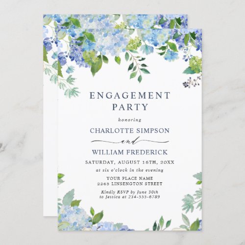 Elegant Blue Hydrangea Floral ENGAGEMENT PARTY Invitation