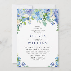 Elegant Blue Hydrangea Floral ENGAGEMENT PARTY Invitation