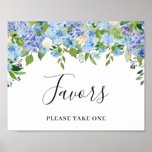 Elegant Blue Hydrangea Floral Favors Wedding Sign