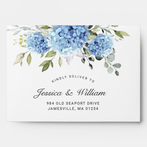 Elegant Blue Hydrangea Floral for RSVP card Envelope