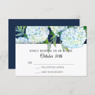 Elegant Blue Hydrangea Floral Navy RSVP Wedding Invitation