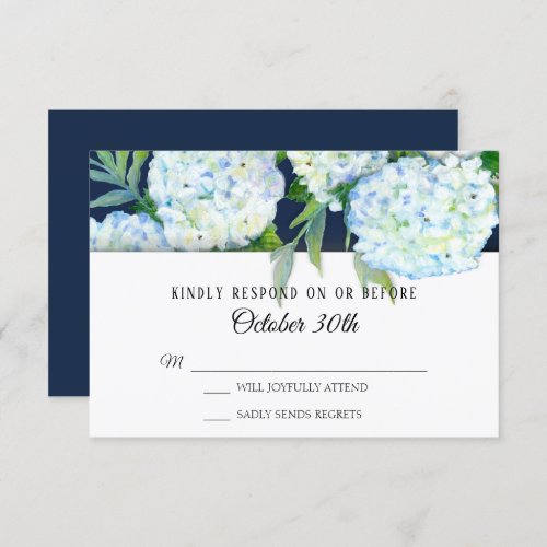 Elegant Blue Hydrangea Floral Navy RSVP Wedding Invitation