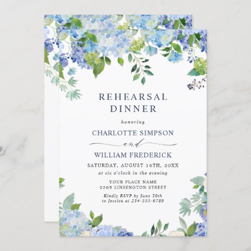 Elegant Blue Hydrangea Floral REHEARSAL DINNER Invitation