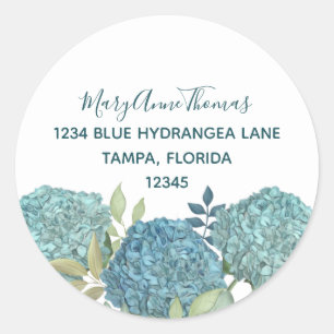 Elegant Blue Hydrangea Floral Return Address Classic Round Sticker