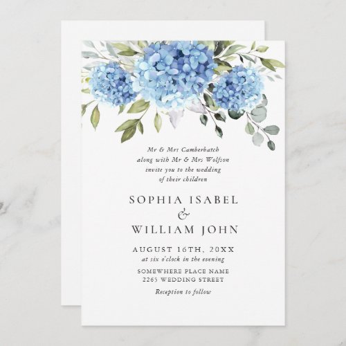 Elegant Blue Hydrangea Floral Wedding All In One Invitation