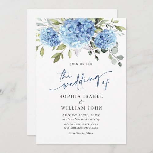 Elegant Blue Hydrangea Floral Wedding All In One Invitation