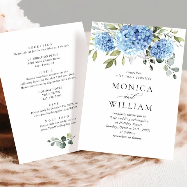 Elegant Blue Hydrangea Floral Wedding All In One Invitation (Creator Uploaded)