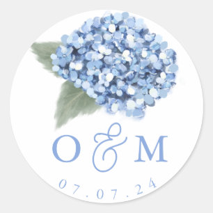 Elegant Blue Hydrangea Floral Wedding  Classic Round Sticker