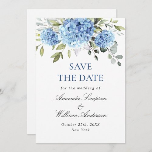 Elegant Blue Hydrangea Floral Wedding QR code Save The Date