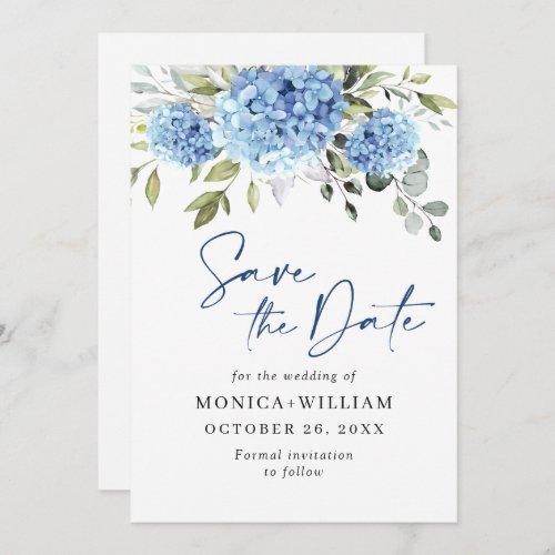 Elegant Blue Hydrangea Floral Wedding QR code Save The Date
