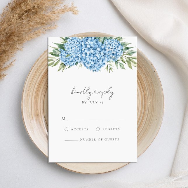Elegant Blue Hydrangea Floral Wedding RSVP Card (Creator Uploaded)