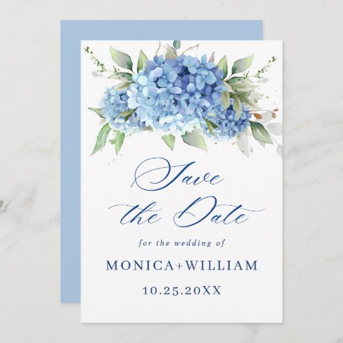 Elegant Blue Hydrangea Floral Wedding Save The Date