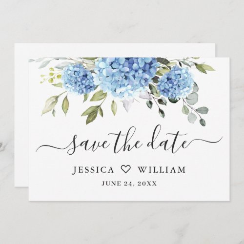Elegant Blue Hydrangea Floral Wedding Save The Date