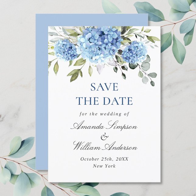 Elegant Blue Hydrangea Floral Wedding Save The Date (Creator Uploaded)