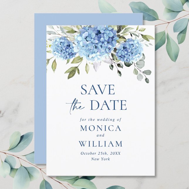 Elegant Blue Hydrangea Floral Wedding Save The Date (Creator Uploaded)